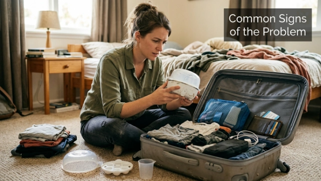 Traveler deciding how to pack an egg cooker safely for a flight.
