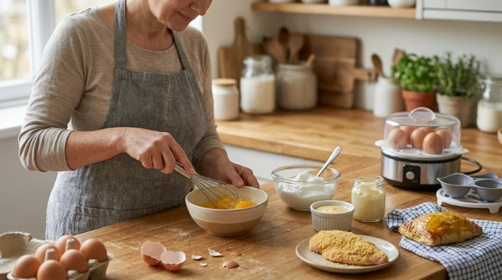 What are the uses of egg in cookery, including binding, thickening, aerating, coating, and glazing.