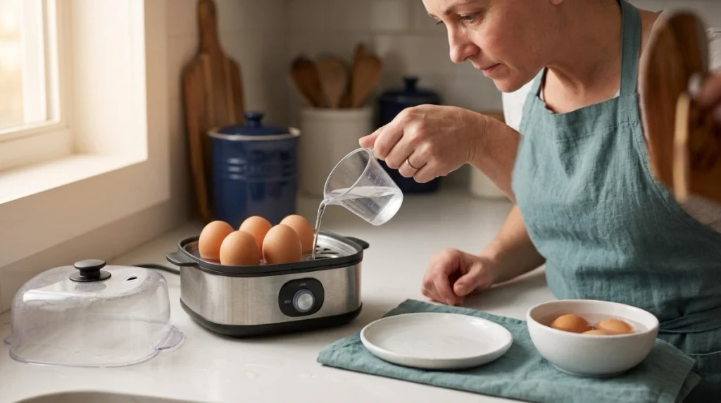 What is egg cookery shown through repeat testing with measured water, similar eggs, descaling, and cooling.