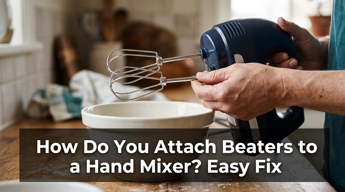How do you attach beaters to a hand mixer with two metal beaters and a mixing bowl