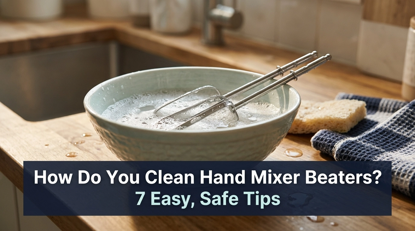 How do you clean hand mixer beaters in a bowl of warm soapy water with a soft sponge.