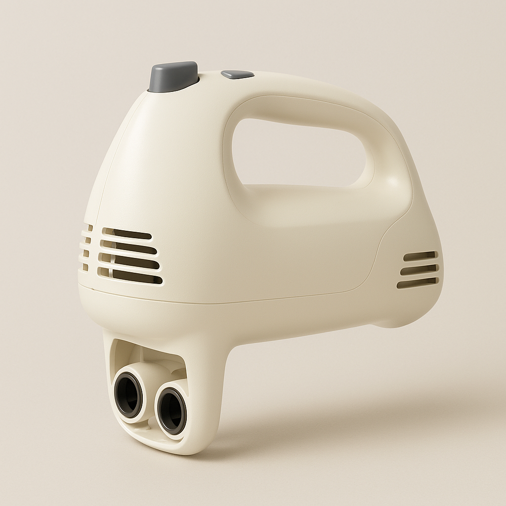 Close-up of a hand mixer outer shell and controls